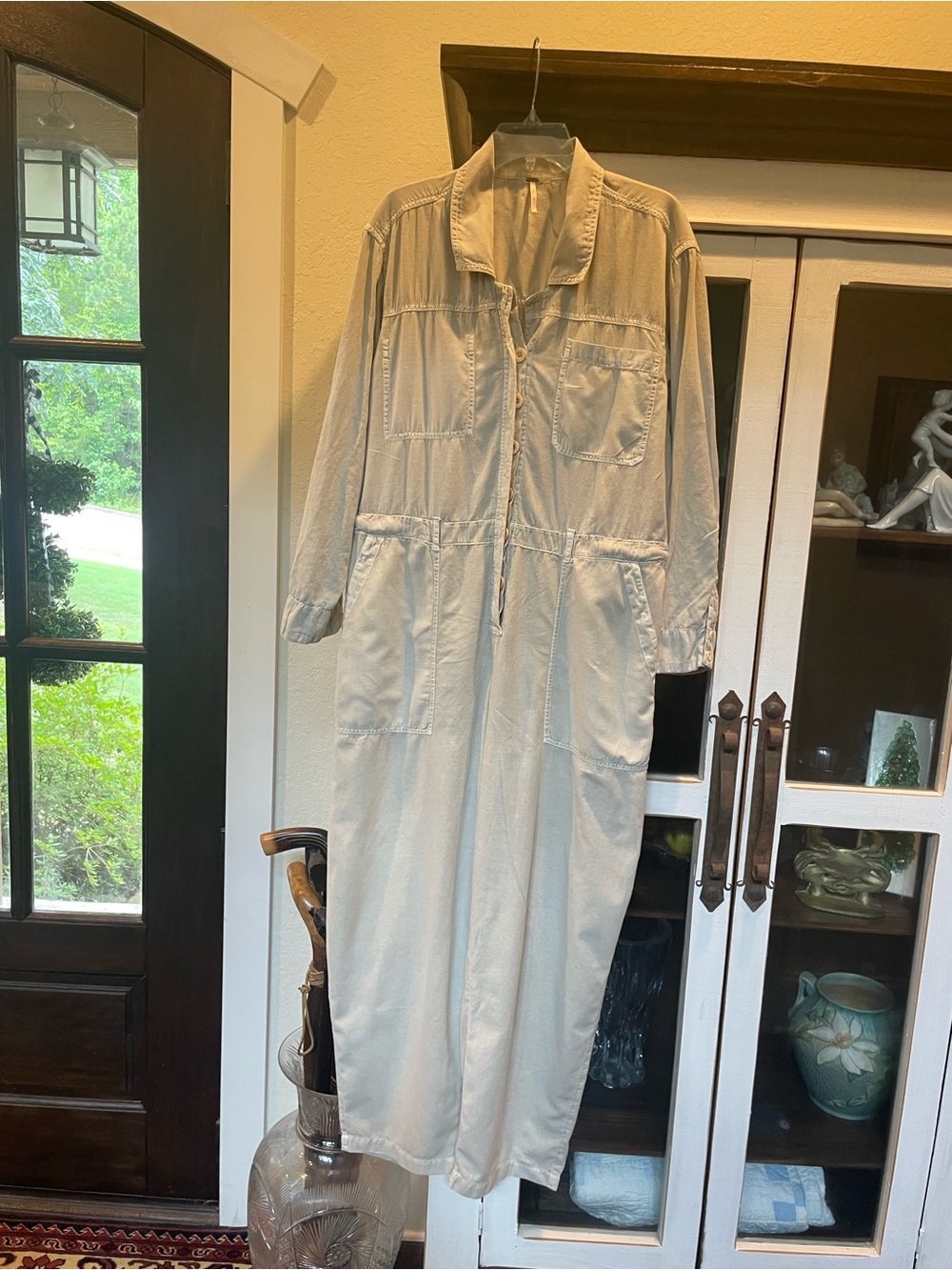 Free People Beige Utility Jumpsuit with Pockets Size L